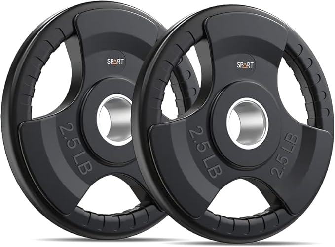 SPART Weight Plate 2-Inch Rubber Coated Olympic Grip Plate for Barbell,Solid Cast Iron Weight Plates in Pairs or Single for Strength Training,Weightlifting,Crossfit,Home Gym(5LB/10LB/25LB/35LB/45LB)-StrideForce Fitness