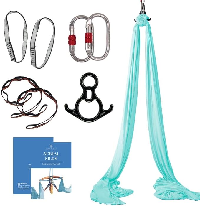 Aerial Silks Starter Kit - Durable 9 Yards of Aerial Yoga Hammock with Hardware & Guide - Aerial Swing for Acrobatic Flying Yoga & All Levels (Aerial Rigging Point Up to 13ft)-StrideForce Fitness