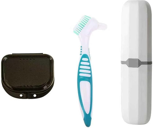Retainer Case with Denture Brush, Teeth Cleaning Tools, Travel Cup, Dental Care Kit
