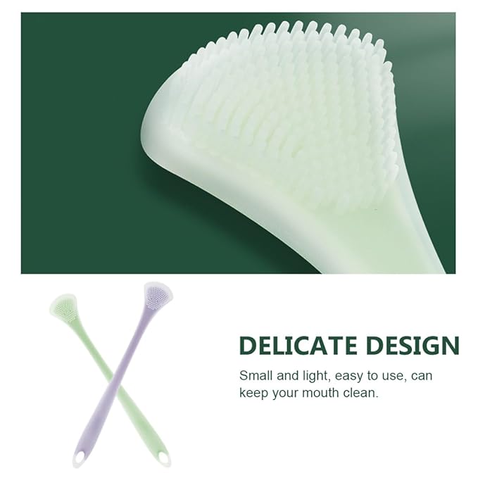 2Pcs Silicone Tongue Scraper for Adults and Dual-Sided Tongue Coating Cleaner Portable Oral Care Tool for Breath Freshening and