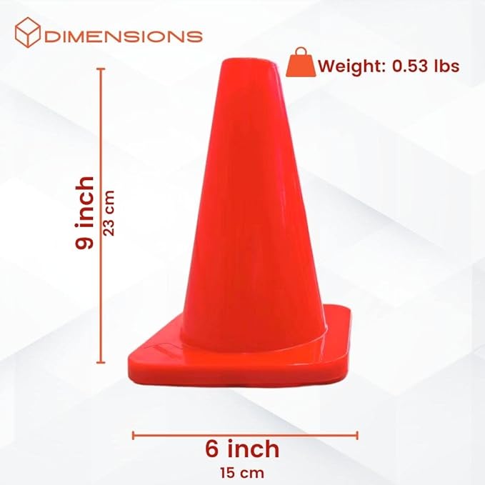 6, 9, 12, 18, 28 Inch Sports Training Traffic Cones - Durable Orange Cones for Soccer, Football, Basketball, Agility Drills, Parking, Safety, Road Use (Set of 12)-StrideForce Fitness