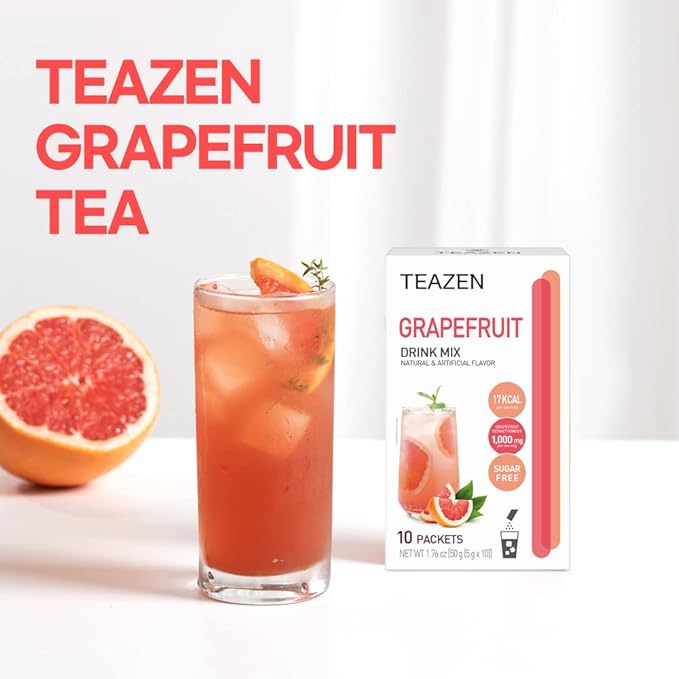 TEAZEN Grapefruit Tea, Sugar Free, Hibiscus and Green Tea, Powdered Mix Beverage from Korea, 10 Sticks, 1.76oz-StrideForce Fitness