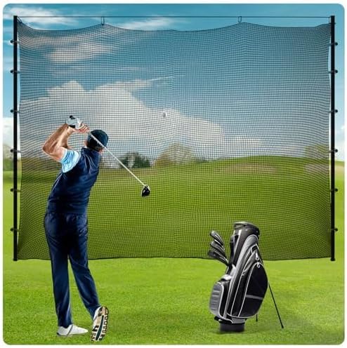 Sports Netting,Golf Practice Net Hitting Net with 33Feet Nylon Rope Also for Baseball, Hockey, Soccer, LAX and More - 10x10ft/10x15ft/10x20ft/10x25ft/10x30ft/10x40ft/10x50ft-StrideForce Fitness