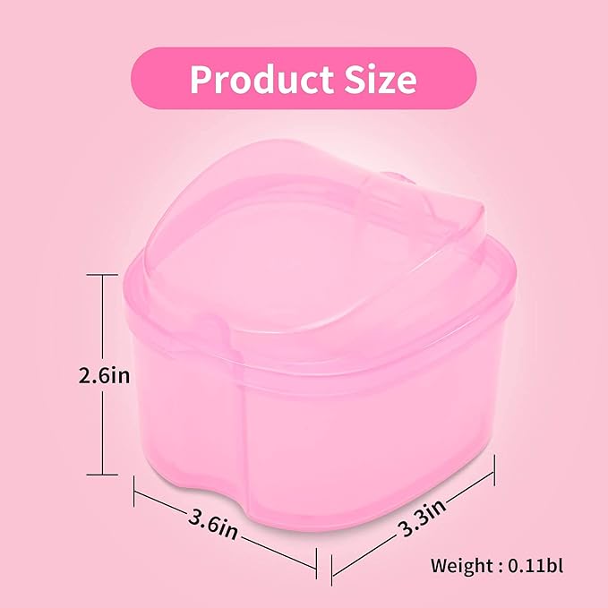Dental Orthodontic Retainer Container Cleaning Case,Denture Bath Box Case Cup Holder, Mouthguard Storage Soaking Case - Pink