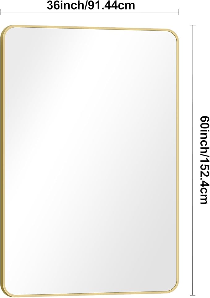 Gold Bathroom Mirror,55x36 inch Wall Mirror for Bathroom Wall Mounted,Round Rectangle Mirror for Bathroom Over Sink,Modern Frame for Home Decor Living Room,Bedroom Entryway,Horizontal/Vertical-StrideForce Fitness