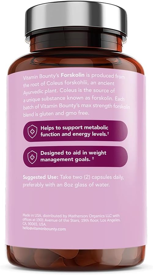 Vitamin Bounty Forskolin Maximum Strength for Weight Loss - Natural Coleus Forskohlii Root Extract Supplement - 20% Standardized Forskolin Powder - Weight Management Support - 60 Capsules-StrideForce Fitness