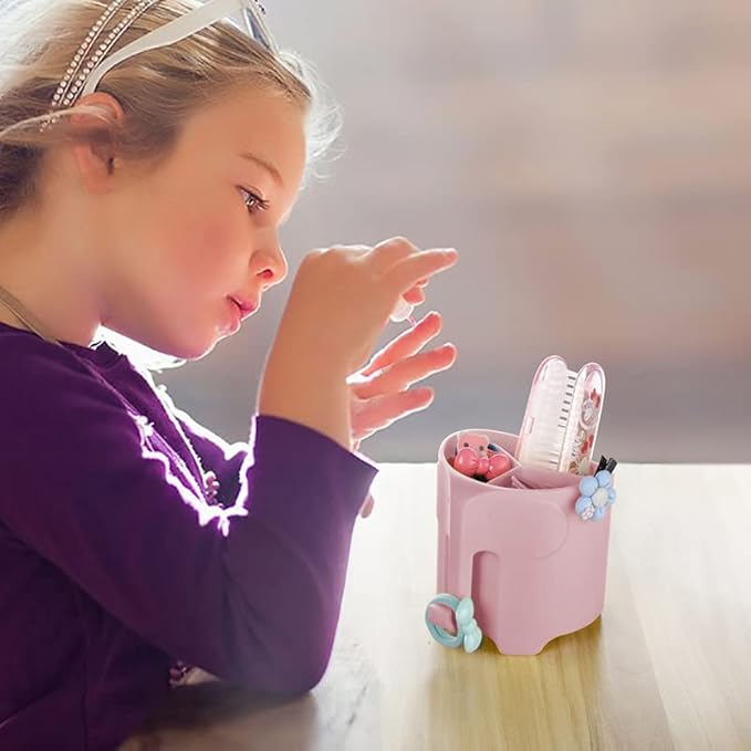 Kids Toothbrush Holder, Cute Elephant Toothbrush Holders for Toddler, Toothbrush Toothpaste Holder for Bathroom, Toothbrush Organizer with 3 Slots and a Hook, Pink