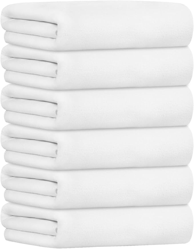 JML Bath Towels, Large Microfiber Bathroom Towel Set 6 Pack 30" x 60", Soft Absorbent Microfiber Body Towels for Adult, White-StrideForce Fitness