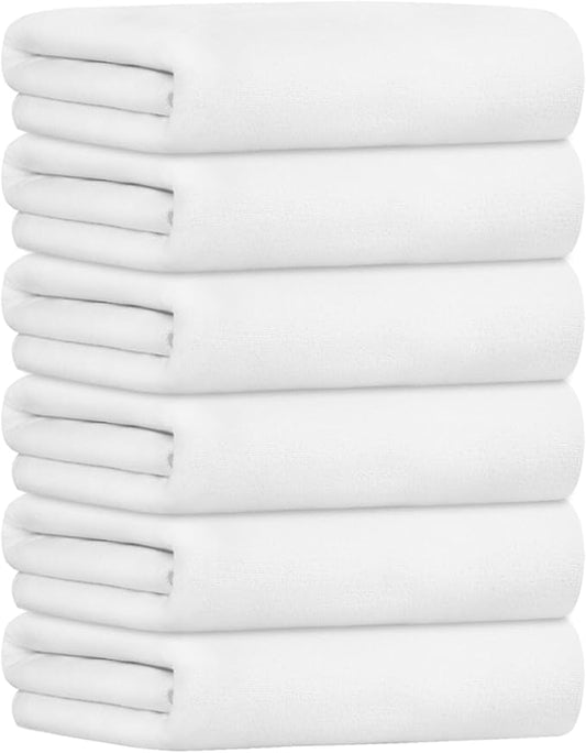 JML Bath Towels, Large Microfiber Bathroom Towel Set 6 Pack 30" x 60", Soft Absorbent Microfiber Body Towels for Adult, White-StrideForce Fitness