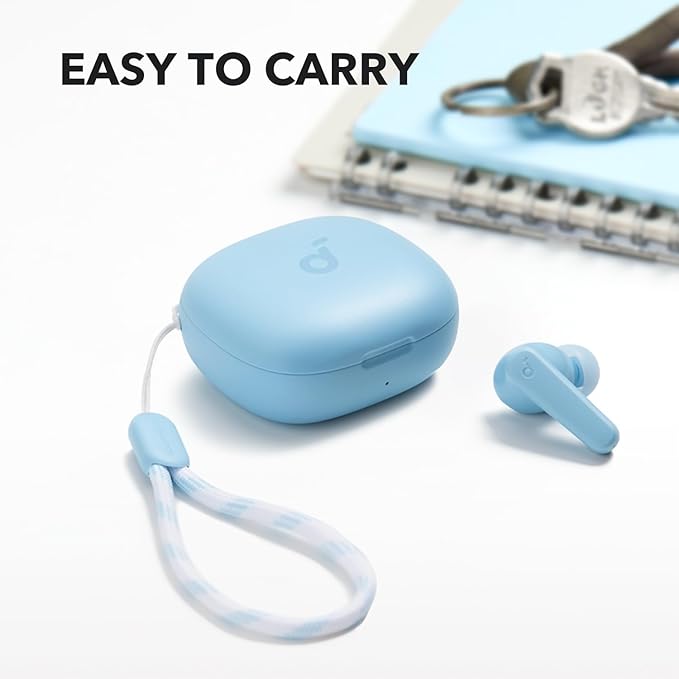 Soundcore by Anker P20i True Wireless Earbuds, 10mm Drivers with Big Bass, Bluetooth 5.3, 30H Long Playtime, Water-Resistant, 2 Mics for AI Clear Calls, 22 Preset EQs, Customization (Light Blue)-StrideForce Fitness