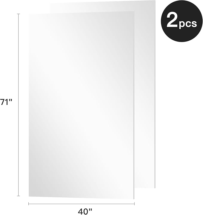 2PCS 71" X 40" Gym Mirror - Full Length Wall Mirror for Gyms, Dance Studios, Home and Yoga - Easy Installation, Ultra Light Shatterproof Nano Mirror Reduces 60% Commercial Insurance Costs, 5 lbs/pc-StrideForce Fitness