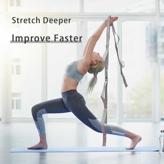 Stretching Strap Yoga Strap with Loops, Stretch Straps for Physical Therapy, Non-Elastic Exercise Strap for Pilates, Dance and Gymnastics with Workout Guide-StrideForce Fitness