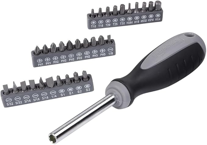 Amazon Basics 65 Piece Home Basic Repair Tool Kit Set With Bag, Silver, Black-StrideForce Fitness