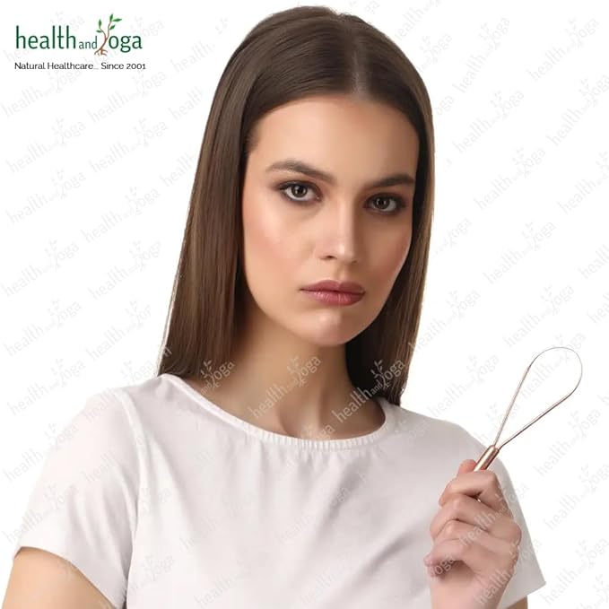 HealthAndYoga™ qLoop Copper Tongue Cleaner - Easy One Hand Use - Larger Surface Coverage - Ayurvedic Copper Health for Fresh Breath and Total Oral Hygiene (Set of 2)