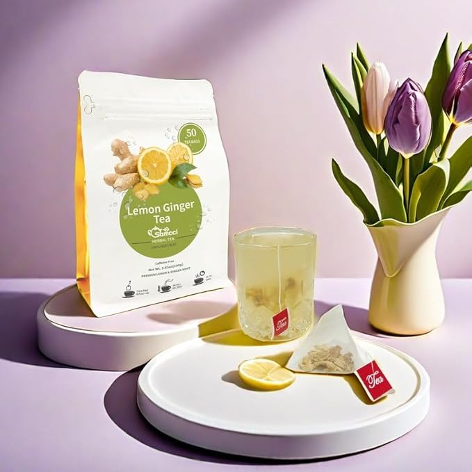 Samcci - Lemon Ginger Tea Bags, 50 Teabags - Great Hot or Iced – Aromatic, Natural, Pleasantly Spicy & Warming - Non-GMO - Caffeine-free - Support Healthy Digestion & Boost Immunity-StrideForce Fitness
