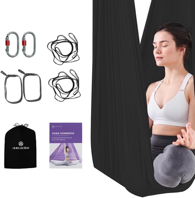 Aerial Silk Yoga Hammock & Swing for Home, Inversion Exercises, Starter Kit for All Levels - Durable with Extension Straps, Carabiners, and Pose Guide-StrideForce Fitness