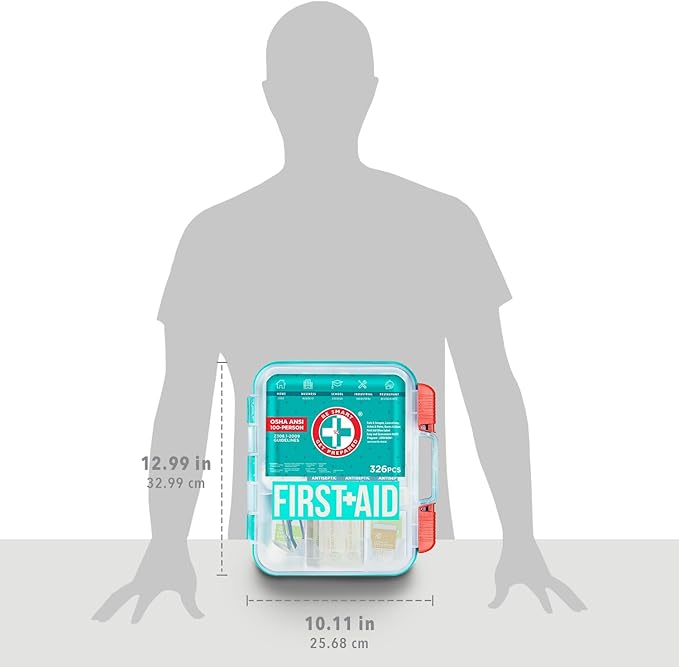 Be Smart Get Prepared First Aid Kit, Teal, 326 Piece, Exceeds OSHA and ANSI Guidelines 100 People - Office, Home, Car, School, Emergency, Survival, Camping, Hunting and Sports-StrideForce Fitness