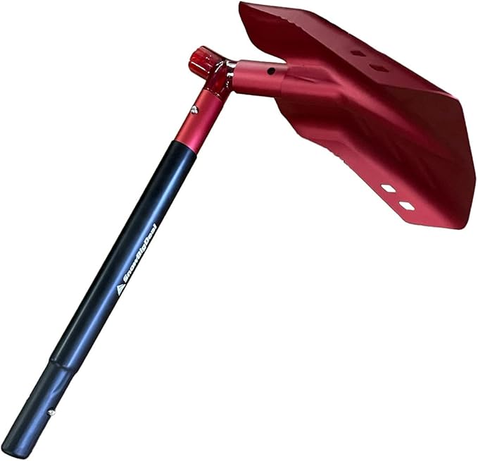 Emergency Snow Shovel with Saw - Converts from Dig to Chop/Hoe Mode Portable for Snowmobiles, Skiing, Backcountry, Avalanche Rescue Winter Survival Gear Car, Camping T6 Aluminum, Red-StrideForce Fitness