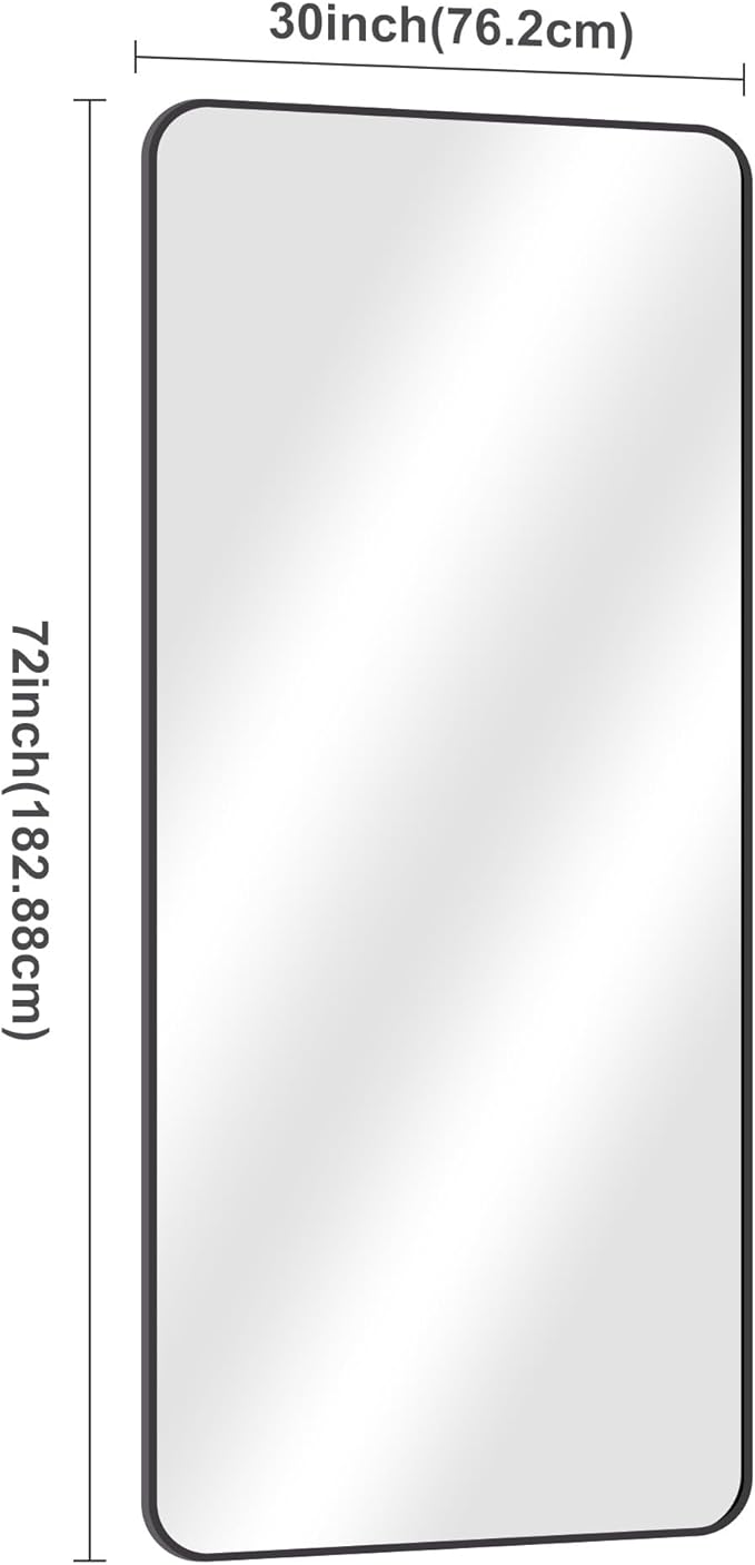 72" x 30"Bathroom Mirror, Matte Black Wall Mirror with Metal Frame, Decorative Rectangular Vanity Mirror for Bedroom Bathroom Living Room Entryway (Horizontal/Vertical)-StrideForce Fitness