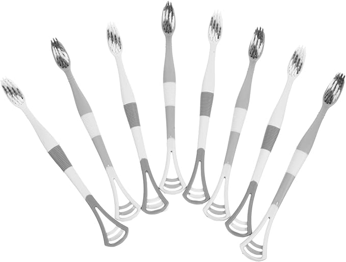 balacoo 8pcs Dual-Head Adult Toothbrush and Tongue Scraper Oral Care Kit Soft Silicone Bristles for Teeth and Tongue Cleaning at Home and Travel