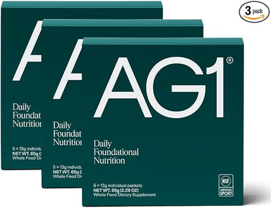 AG1 Athletic Greens Greens Powder Supplement, Improve Gut Health, Multivitamin, Probiotic, Gluten Free, Vegan and Keto Friendly, 75 Vitamins (Travel Packs, 15 Count) - Classic Formula-StrideForce Fitness