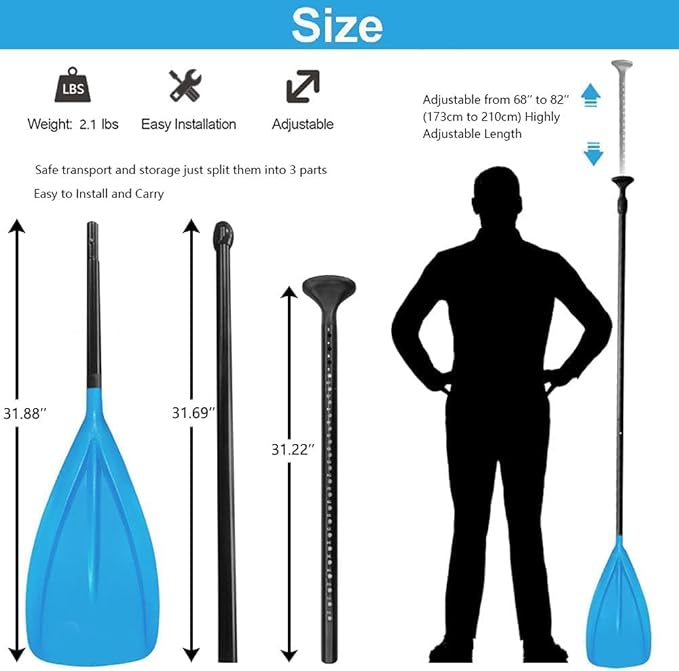 LBW 3 Piece SUP Paddle Board Paddle Floating Portable Paddleboard Accessories Adjustable Double Holes Lock Sturdy & Ergonomic for Surfing Beginner-StrideForce Fitness
