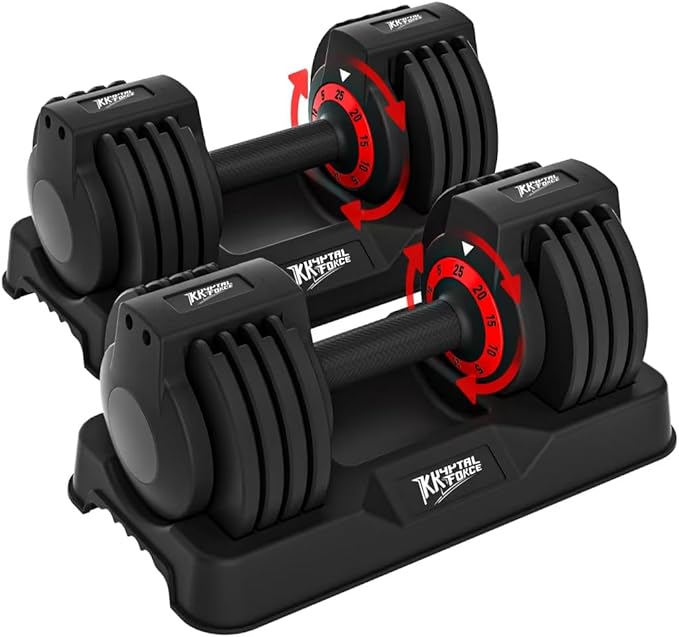 25/55lbs Adjustable Dumbbells Set, Dumbbells with Anti-Slip Metal Handle for Exercise & Fitness Fast Adjust Weight for Full Body Workout Fitness-StrideForce Fitness