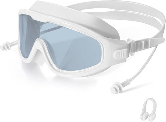 Adult Swimming Goggles,Leak-Proof,Anti-Fog Pool Glasses,Wide View Swim Goggles with Ear Plugs and Nose Clip-StrideForce Fitness