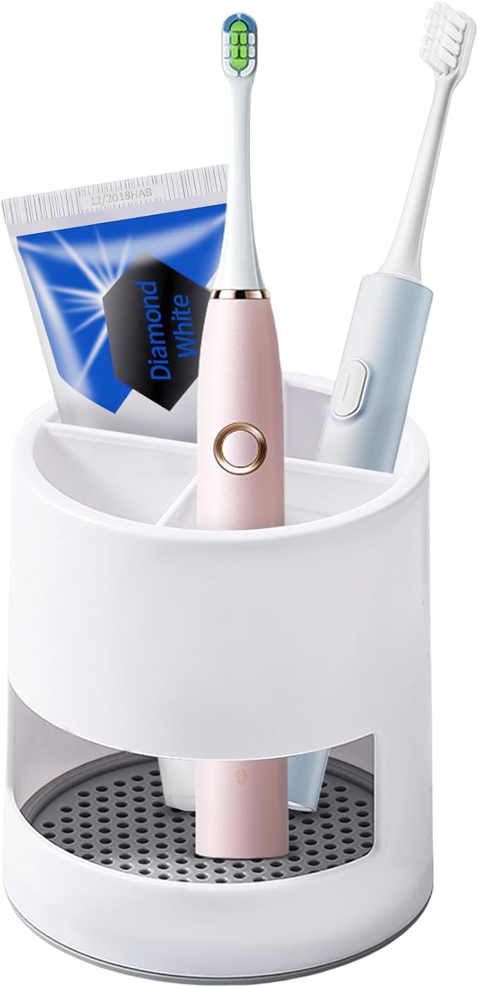 Toothbrush Holder,Toothbrush Holders for Bathrooms, Kids Toothbrush Holder Drainage, 4 Slot Toothbrush and Toothpaste Holder Storage Caddy, Toothpaste Organizer for Shower, Countertop, Vanity,White