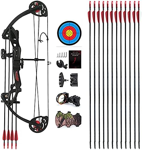 Compound Bow Archery for Youth and Beginner, Right Handed,19”-28” Draw Length,15-29 Lbs Draw Weight, 260 fps-StrideForce Fitness
