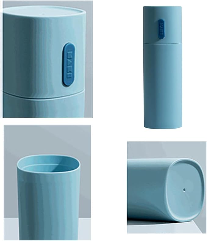 Travel Toothbrush Case Portable Toothbrush and Toothpaste Container Holder with Mouthwash Cup Oral cleaning Tools Organizer for Traveling Camping School Home (Blue and white)