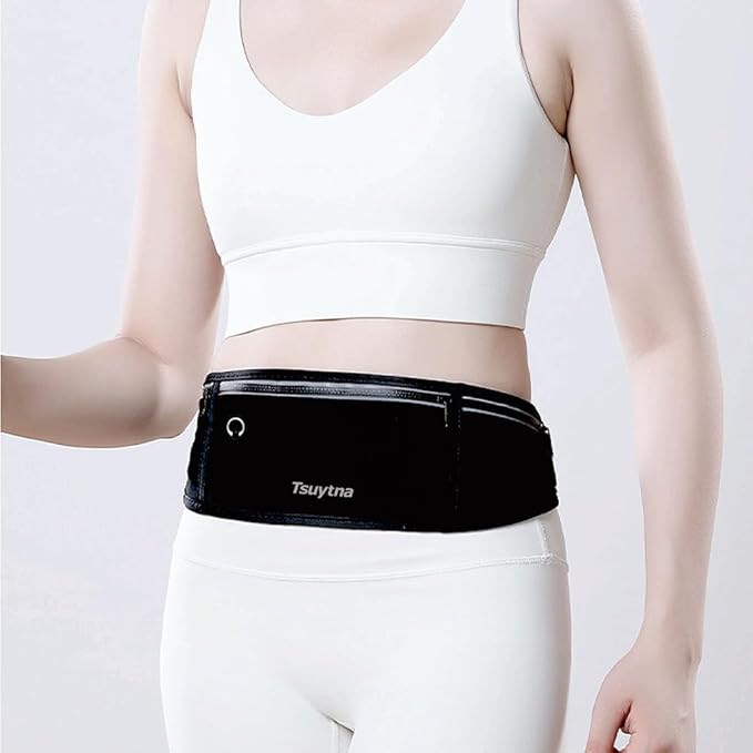 Running Belt for Women & Men - Slim Phone running belt with Water-Resistant Phone Holder, 3 pockets Adjustable Waist Strap, Reflective Safety Design for Running, Hiking, Travel，Fitness(Black)-StrideForce Fitness