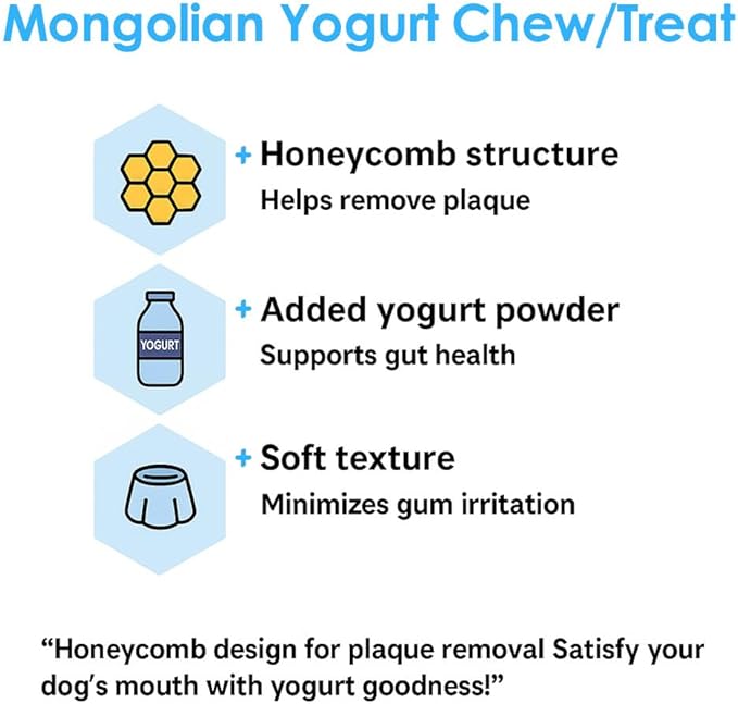 KI-You Mongolian Yogurt for Dogs – Probiotic & Prebiotic Rich for Gut Health, Soft Honeycomb Shape for Gentle Dental Care, for Sensitive Gums (Treat - Small Type)
