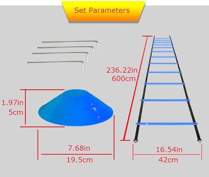 Speed Training Equipment Set, 12 rungs Agility Ladder, 12 Soccer Cones, Jump Rope, Running Parachute, Resistance Bands, Basketball Football Soccer Training Equipment for Kids Youth Adults.-StrideForce Fitness