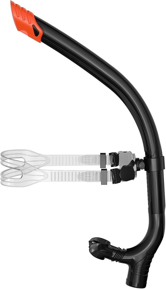 Swimmer's Snorkel for Lap Swimming, Adult Snorkeling Gear Swim Training, Center-Mount Silicone Mouthpiece One-Way Purge Valve in Pool and Open Water-StrideForce Fitness
