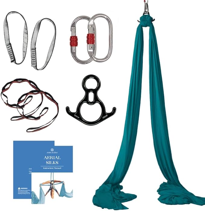 Aerial Silks Starter Kit - Durable 9 Yards of Aerial Yoga Hammock with Hardware & Guide - Aerial Swing for Acrobatic Flying Yoga & All Levels (Aerial Rigging Point Up to 13ft)-StrideForce Fitness
