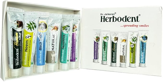 Herbodent Natural Travel Pack - Amazing Toothpaste Minis 15g (Pack of 6) | Premium, Sensitive, Black Seed, Natural, NEEM 7 in 1, Diabetic - 1 Each