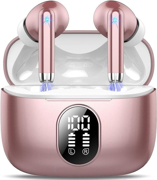 Wireless Earbuds, 2025 New Bluetooth 5.4 Headphones HiFi Stereo with 4 ENC Mic, 40H Mini Ear Buds In-Ear Noise Cancelling Earbuds with LED Screen, Ultra Light USB-C Bluetooth Earphones for Android iOS-StrideForce Fitness