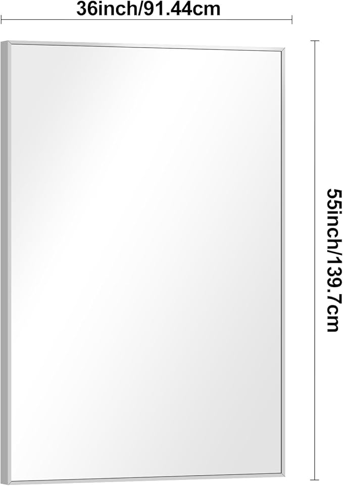 Silver Bathroom Mirror,55x36 inch Wall Mirror for Bathroom Wall Mounted,Large Rectangle Mirror for Bathroom Over Sink,Modern Metal Frame for Living Room,Bedroom Entryway,Horizontal/Vertical-StrideForce Fitness