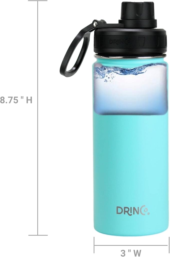DRINCO Stainless Steel Water Bottle Spout Lid Vacuum Insulated Double Wall Water Bottle Wide Mouth (40oz 32oz 22oz 18oz 14oz) Leak Proof Keeps Cold or Hot (18 oz, 18oz Teal)-StrideForce Fitness