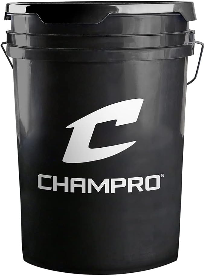 CHAMPRO CBB-200D Full Grain Leather Cover Baseballs with Cosmetic Blem in a Black Bucket – 30 Balls and one Rods Can Sleeve Included-StrideForce Fitness