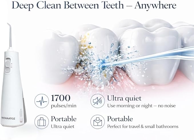 HydroAdvance Cordless Water Flosser for Teeth & Gums | Rechargeable Portable Oral Irrigator for Braces & Travel | Pulse Cleaning with 2 Flossing Tips | Waterproof Dental Care Device (White)