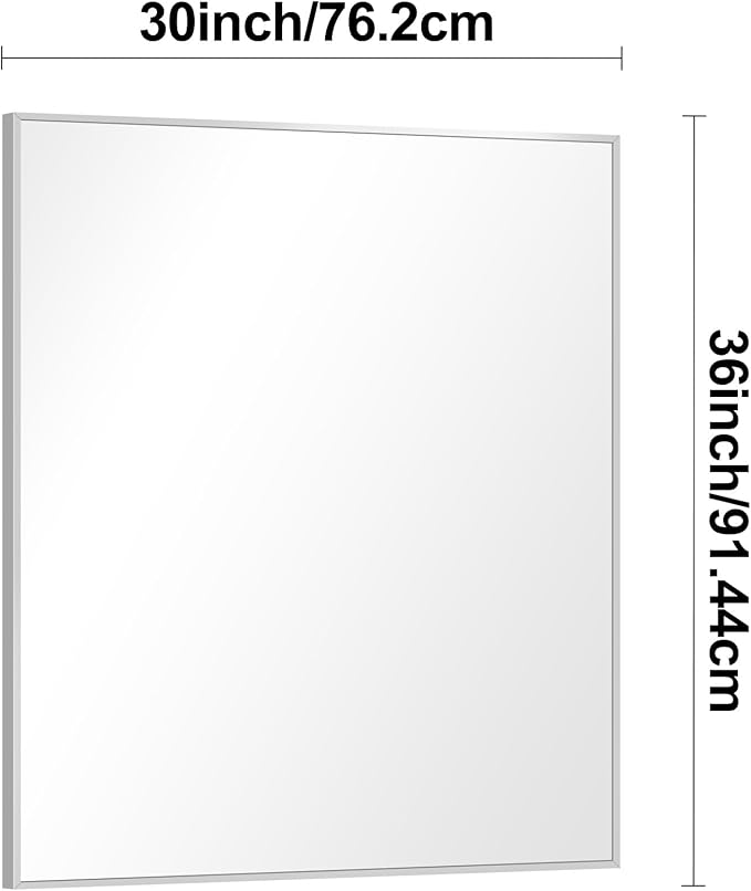 Silver Bathroom Mirror,30x36 inch Wall Mirror for Bathroom Wall Mounted,Rectangle Mirror for Bathroom Over Sink,Modern Metal Frame for Living Room,Bedroom Entryway,Horizontal/Vertical-StrideForce Fitness