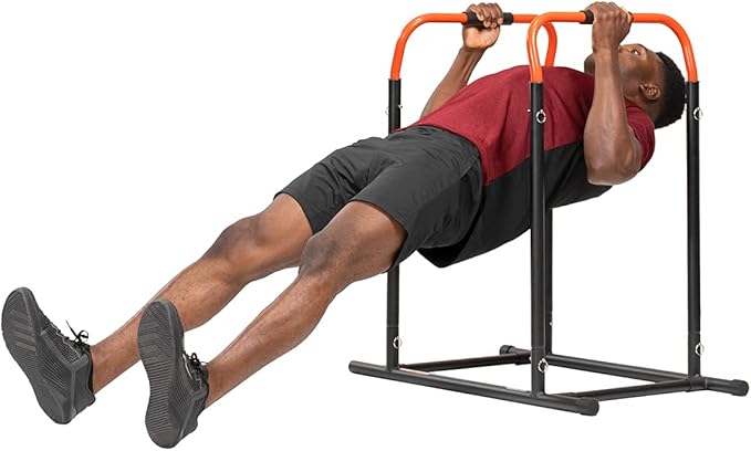 Sunny Health & Fitness Power Tower, Dip Bar, Push-Up & Pull Up Assisting Parallette Station w Optional Rock Climbing Grip Trainer-StrideForce Fitness
