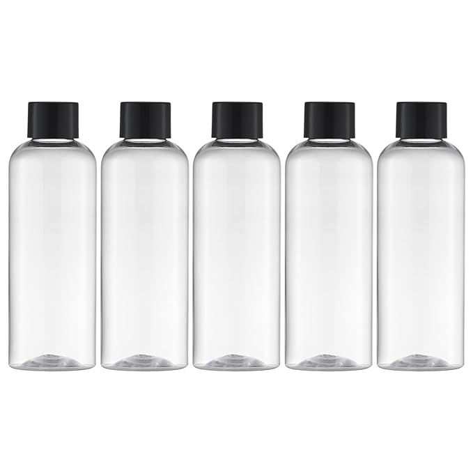 Tekson Plastic Travel Bottles 3.4 oz, Travel Size Containers for Shampoo, Empty Mouthwash Bottles with Black Screw Cap (100ml, Clear)