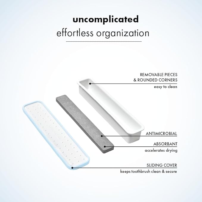 madesmart Travel Toothbrush Case, Drying Stone Technology, Top for Travel, Eco-Friendly Organizer for Bathroom, Quick-Dry, Durable & Easy to Clean, Carbon