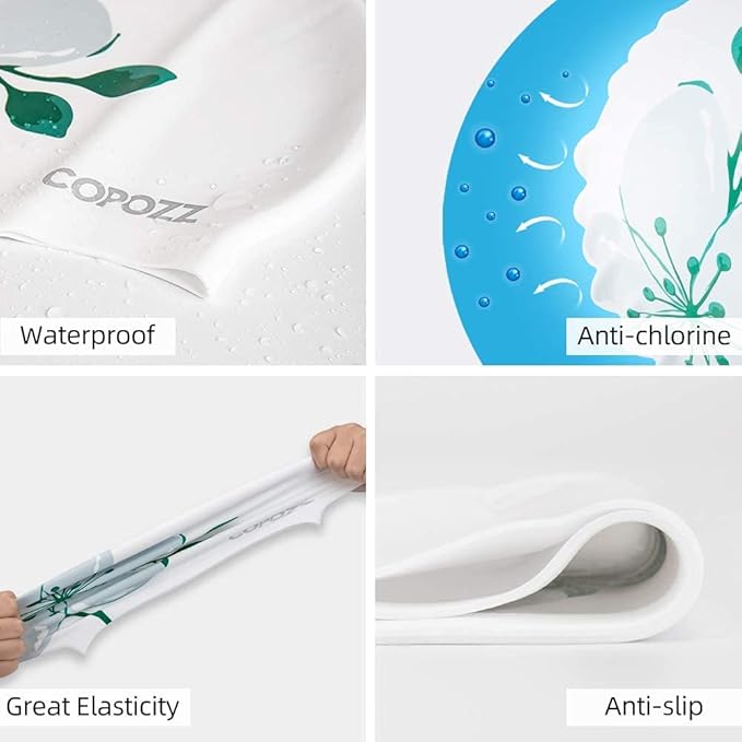 COPOZZ Stylish Silicone Swim Cap for Women – Comfortable, Durable, and Hair-Protecting Design-StrideForce Fitness