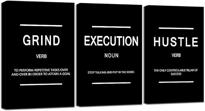 Framed Canvas Wall Art Success Quote, Office Wall Art, Black Large Poster, Positive Motivational Set of 3 Prints, Execute Failure Definition, Inspirational Print (B-3pcs,16x24inchx3pcs)-StrideForce Fitness