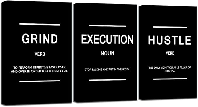 Framed Canvas Wall Art Success Quote, Office Wall Art, Black Large Poster, Positive Motivational Set of 3 Prints, Execute Failure Definition, Inspirational Print (B-3pcs,20x30inchx3pcs)-StrideForce Fitness