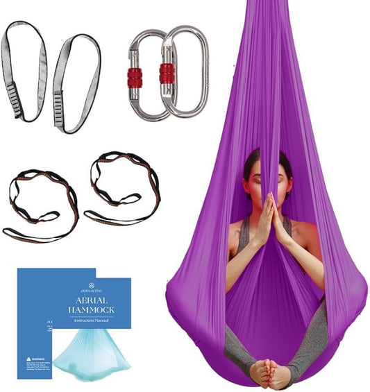 Aerial Silk Yoga Hammock & Swing for Home, Inversion Exercises, Starter Kit for All Levels - Durable with Extension Straps, Carabiners, and Pose Guide-StrideForce Fitness